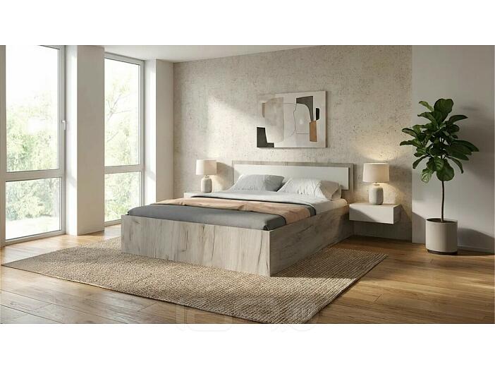 Кровать Фиеста с матрасом без обивки кашемир/дуб крафт серый С П/М 1400x2000, изголовье жесткое