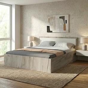 Кровать Фиеста с матрасом без обивки кашемир/дуб крафт серый С П/М 1400x2000, изголовье жесткое
