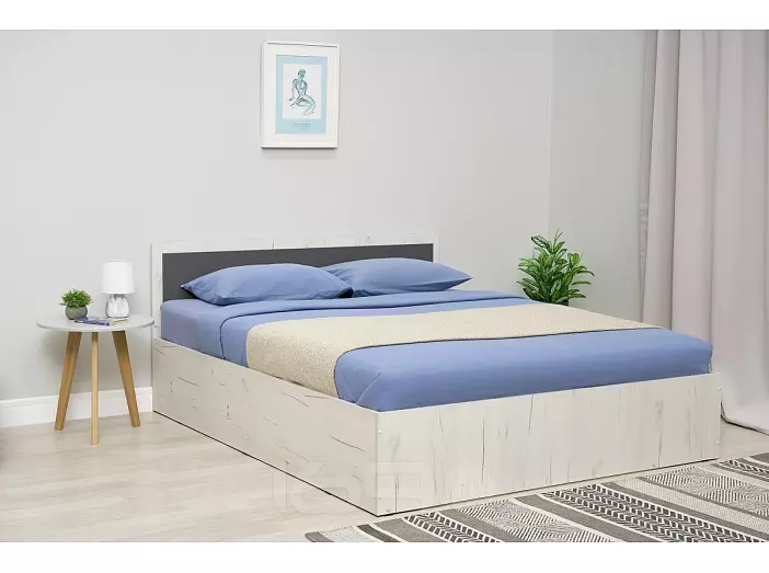 Кровать Фиеста с матрасом без обивки графит/дуб крафт белый С П/М 1600x2000, изголовье жесткое