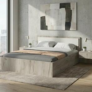 Кровать Фиеста с матрасом без обивки кашемир/дуб крафт серый С П/М 1600x2000, изголовье жесткое