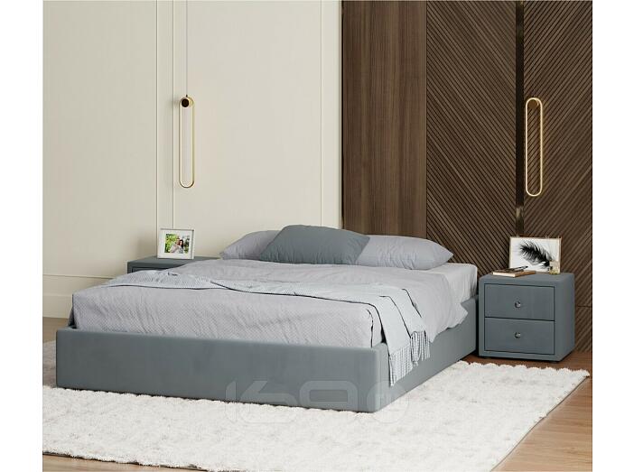 Кровать Base с матрасом велюр серая без П/М 1600x2000, без изголовья