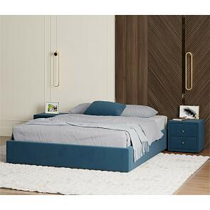 Кровать Base с матрасом велюр синий без П/М 1600x2000, без изголовья