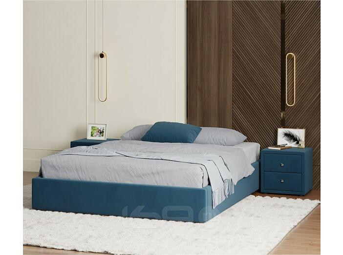 Кровать Base с матрасом велюр синий С П/М 1600x2000, ортопедическое основание, без изголовья