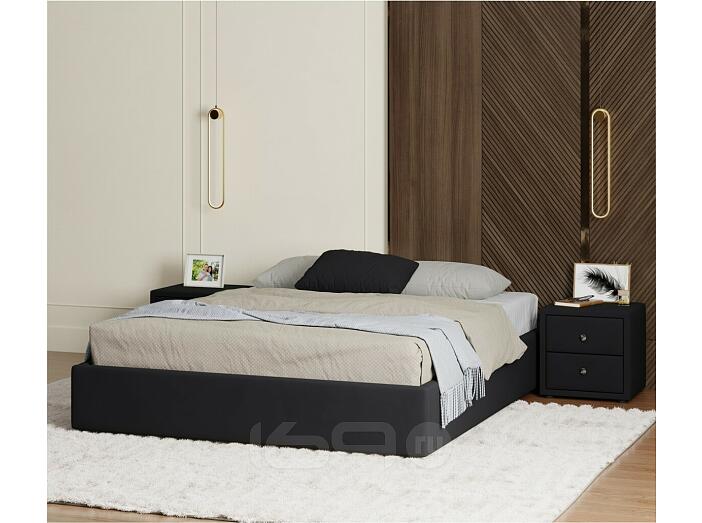 Кровать Base с матрасом велюр черный без П/М 1600x2000, без изголовья