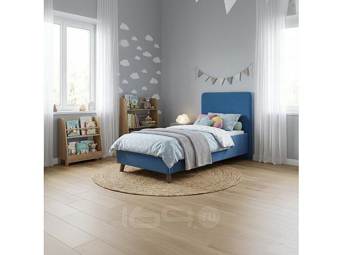 Кровать Ванесса с матрасом велюр синий без П/М 800x2000, щит-основание, изголовье мягкое