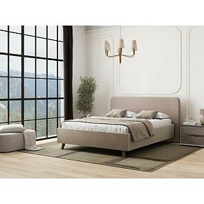 Кровать Ванесса с матрасом велюр бежевый без П/М 1400x2000, щит-основание, изголовье мягкое