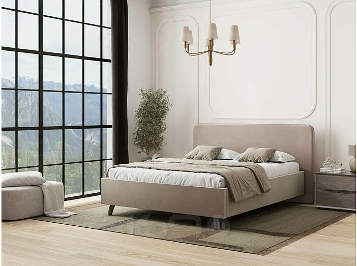 Кровать Ванесса с матрасом велюр бежевый без П/М 1600x2000, щит-основание, изголовье мягкое