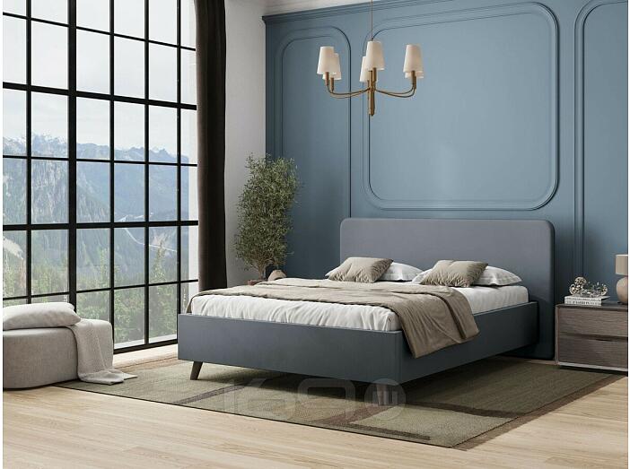 Кровать Ванесса с матрасом велюр тёмно-серый без П/М 1800x2000, щит-основание, изголовье мягкое