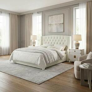 Кровать Stefani с матрасом велюр бежевый С П/М 1600x2000, ортопедическое основание, изголовье мягкое