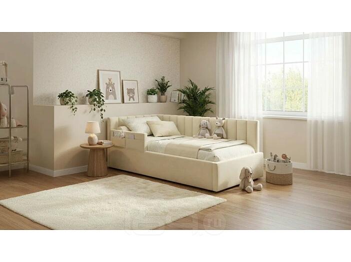 Кровать Milena с матрасом велюр бежевый без П/М 900x2000, ортопедическое основание, изголовье мягкое