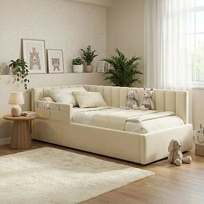 Кровать Milena с матрасом велюр бежевый без П/М 900x2000, ортопедическое основание, изголовье мягкое