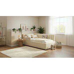 Кровать Milena с матрасом велюр бежевый без П/М 900x2000, ортопедическое основание, изголовье мягкое