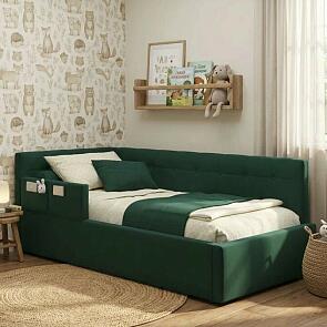 Кровать Milena с матрасом велюр изумруд без П/М 900x2000, ортопедическое основание, изголовье мягкое