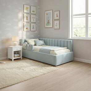 Кровать Milena с матрасом велюр мята пастель без П/М 900x2000, ортопедическое основание, изголовье мягкое