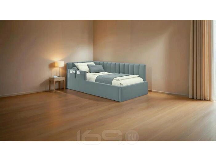 Кровать Milena с матрасом велюр серый без П/М 900x2000, ортопедическое основание, изголовье мягкое