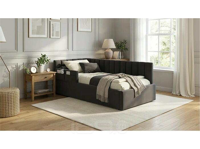 Кровать Milena с матрасом велюр шоколад без П/М 900x2000, ортопедическое основание, изголовье мягкое