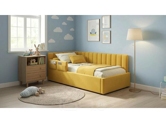 Кровать Milena с матрасом велюр желтый без П/М 900x2000, ортопедическое основание, изголовье мягкое