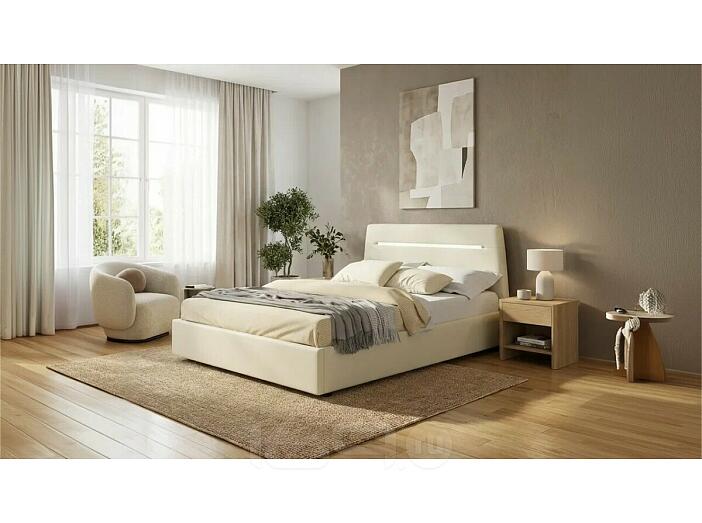 Кровать Neo с матрасом велюр бежевый С П/М 1600x2000, ортопедическое основание, изголовье мягкое