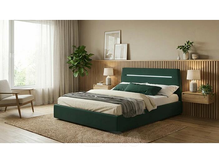Кровать Neo с матрасом велюр изумруд С П/М 1600x2000, ортопедическое основание, изголовье мягкое