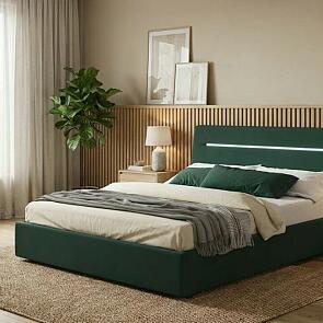 Кровать Neo с матрасом велюр изумруд С П/М 1600x2000, ортопедическое основание, изголовье мягкое