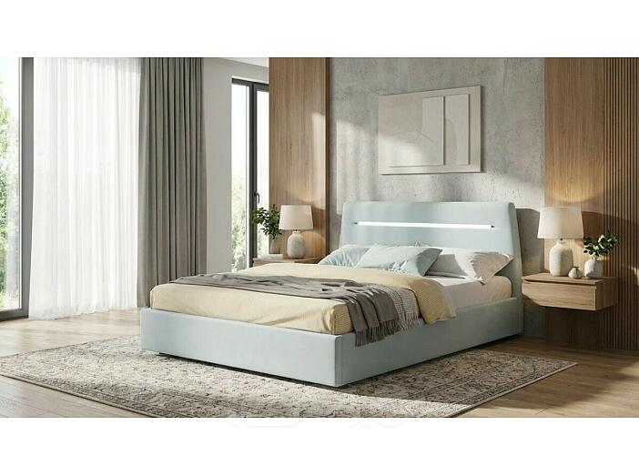 Кровать Neo с матрасом велюр мята пастель С П/М 1600x2000, ортопедическое основание, изголовье мягкое