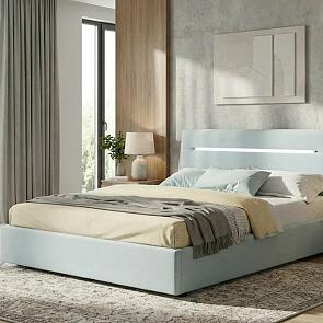 Кровать Neo с матрасом велюр мята пастель С П/М 1600x2000, ортопедическое основание, изголовье мягкое