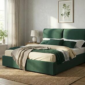 Кровать Vita с матрасом велюр изумруд С П/М 1400x2000, ортопедическое основание, изголовье мягкое