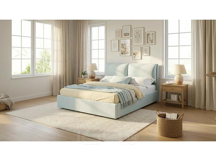 Кровать Vita с матрасом велюр мята пастель без П/М 1400x2000, изголовье мягкое