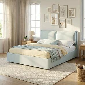 Кровать Vita с матрасом велюр мята пастель без П/М 1400x2000, изголовье мягкое