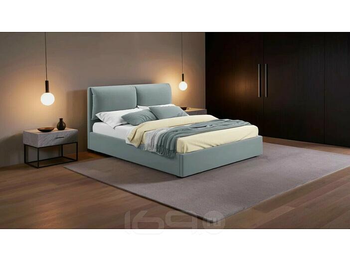 Кровать Vita с матрасом велюр серый без П/М 1400x2000, изголовье мягкое