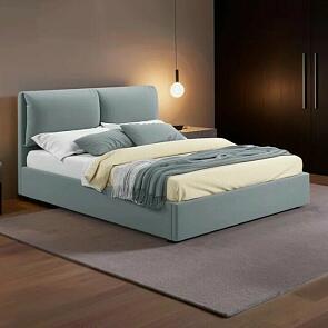 Кровать Vita с матрасом велюр серый без П/М 1400x2000, изголовье мягкое