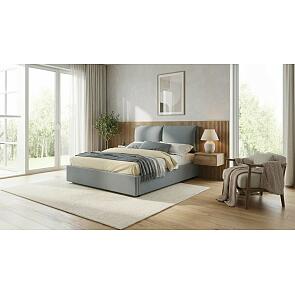 Кровать Vita с матрасом велюр серый С П/М 1400x2000, ортопедическое основание, изголовье мягкое