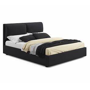 Кровать Vita с матрасом велюр черный без П/М 1400x2000, изголовье мягкое