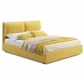 Кровать Vita с матрасом велюр желтый без П/М 1400x2000, изголовье мягкое
