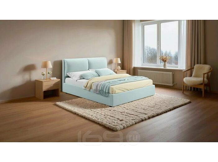 Кровать Vita с матрасом велюр мята пастель С П/М 1800x2000, ортопедическое основание, изголовье мягкое