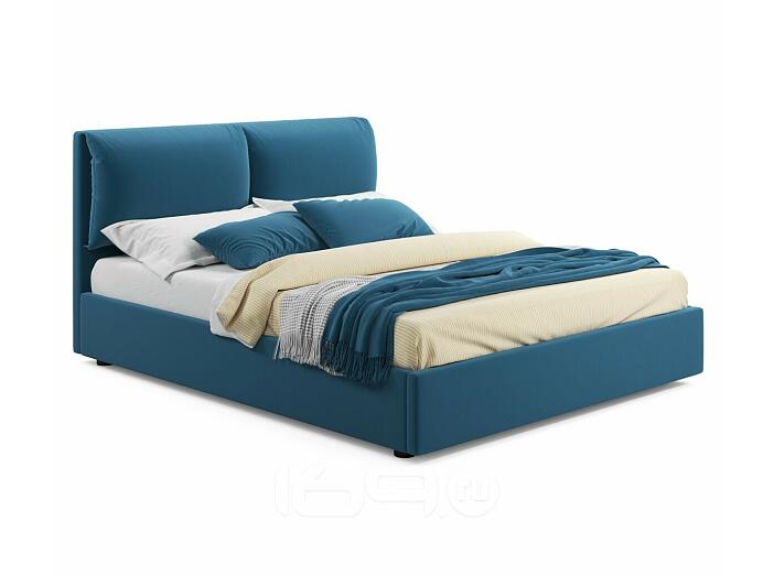 Кровать Vita с матрасом велюр синий С П/М 1800x2000, ортопедическое основание, изголовье мягкое