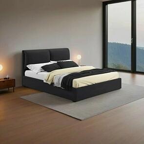 Кровать Vita с матрасом велюр черный без П/М 1800x2000, изголовье мягкое