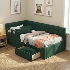 Кровать Afelia с матрасом велюр изумруд без П/М 900x2000, изголовье мягкое