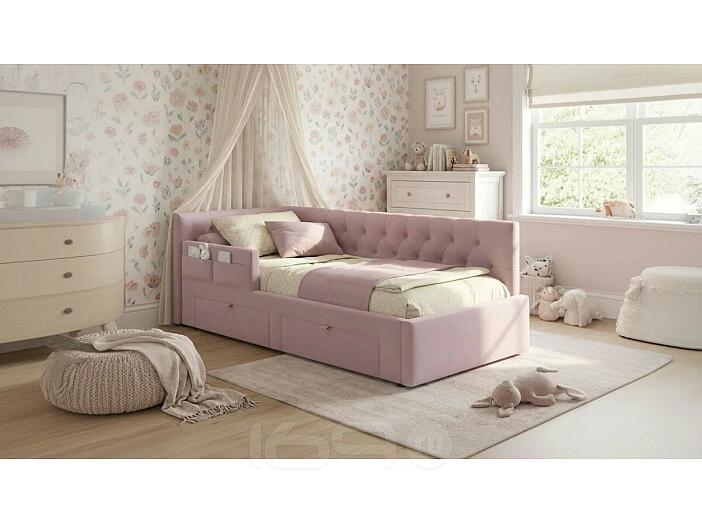 Кровать Afelia с матрасом велюр лиловый без П/М 900x2000, изголовье мягкое
