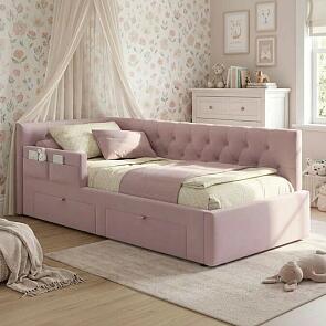 Кровать Afelia с матрасом велюр лиловый без П/М 900x2000, изголовье мягкое