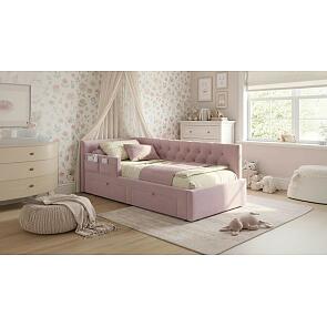 Кровать Afelia с матрасом велюр лиловый без П/М 900x2000, изголовье мягкое