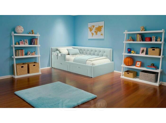 Кровать Afelia с матрасом велюр мята пастель без П/М 900x2000, изголовье мягкое