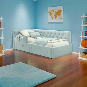 Кровать Afelia с матрасом велюр мята пастель без П/М 900x2000, изголовье мягкое