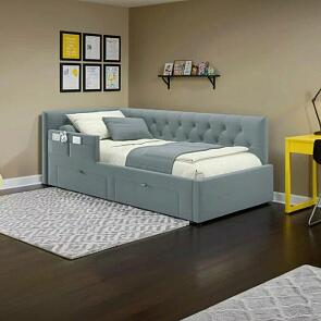 Кровать Afelia с матрасом велюр серый без П/М 900x2000, изголовье мягкое