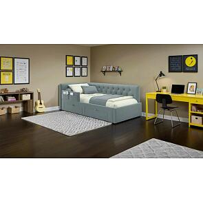 Кровать Afelia с матрасом велюр серый без П/М 900x2000, изголовье мягкое