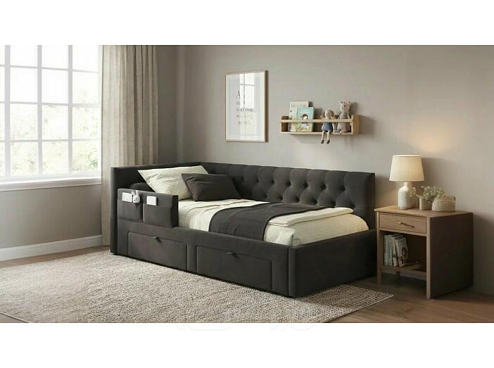 Кровать Afelia с матрасом велюр шоколад без П/М 900x2000, изголовье мягкое