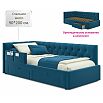 Кровать Afelia с матрасом велюр синий без П/М 900x2000, изголовье мягкое