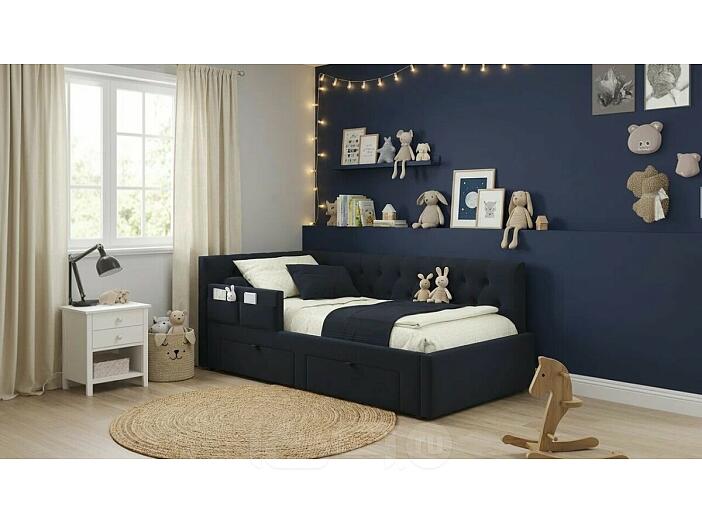 Кровать Afelia с матрасом велюр темный без П/М 900x2000, изголовье мягкое