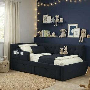 Кровать Afelia с матрасом велюр темный без П/М 900x2000, изголовье мягкое