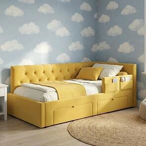 Кровать Afelia с матрасом велюр желтый без П/М 900x2000, изголовье мягкое